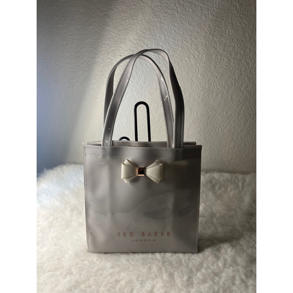 Authentic Ted Baker Alacon Plain Bow Small Icon Bag Tote Light Gray